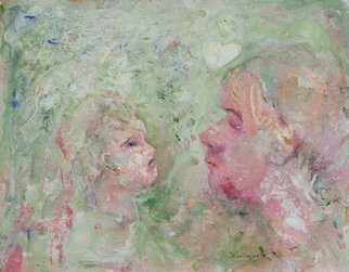 Caren Keyser, 'My Child', 2015, original Painting Acrylic, 14 x 11  x 0.1 cm. Artwork description: 3099 The parent and child emerge from the background as though from a dream. Their gazes are locked.  No bond is so strong as the bond between a parent and a young child. This painting attempts to capture that.  The heart was purely an accident, a gift from ...