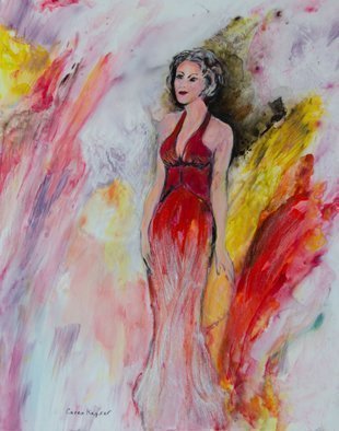 Caren Keyser, 'Iridescent Gown', 2017, original Painting Acrylic, 11 x 14  x 0.1 cm. Artwork description: 3099 This is a glamorous painting of a beautiful woman wearing an evening gown. Iridescent medium has been incorporated into the bottom of the red gown and also lightly in the background before The final gloss coating was applied. ...