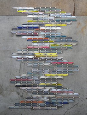 Collin Allen; Stacked Wave, 2016, Original Mixed Media, 5 x 4 feet. Artwork description: 241  Stacked wave is made up of 16 sections that are fitted together to make up the work. They were old paint racks that I salvaged.  ...