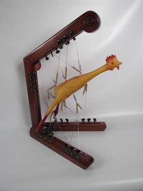 Bill Czappa; Spring Chicken, 2015, Original Sculpture Mixed, 20 x 26 inches. Artwork description: 241 This is another of those works tht is  play on words. The rubber chicken is held in balance with springs and wire. The guitar tuning knobs add a great dimension to the piece making it look a bit like a musical instrument. I am reselling this for ...