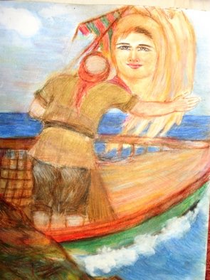 Khalil Dadah; Broken Canoe, 2004, Original Watercolor, 35 x 50 cm. Artwork description: 241  sea , canoe , river , streamdeep , lost , love      ...
