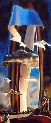 Dave Martsolf, 'Eye Of The Needle', 1978, original Painting Oil, 15 x 35  x 2 inches. Artwork description: 7851 This is a depiction of the Biblical story where Jesus said, it is easier for a man to pass through the eye of a needle than it is for a rich man to enter the kingdom of heaven.  So, here we are on that journey.  As Indiana ...