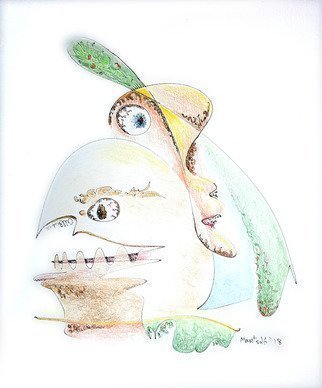 Dave Martsolf, 'The Egg And I', 2018, original Drawing Pencil, 8 x 9  inches. Artwork description: 5475  The Egg and Iis an original drawing in ink on paper that was then hand- colored with colored pencils.  The egg is cracked and I look onMr.  Blue Eyes . ...