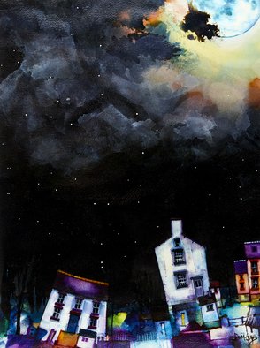David Evans; Moonshine, 2016, Original Watercolor, 12 x 16 inches. Artwork description: 241 Watercolour painting on paper. Original signed artwork. Vibrant colours. ...