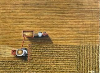 David Larkins; Making Chaff, 2022, Original Painting Oil, 24 x 18 inches. Artwork description: 241 One of the best times of the year is harvest begins and autumn is in the airIn this scene I wanted to capture a harvest with the chaff flying in a differentabstractview. ...
