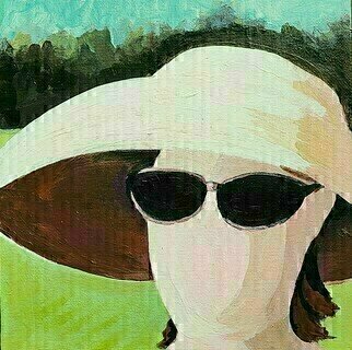 Denise Dalzell; Close Up, 2023, Original Painting Acrylic, 8 x 8 inches. Artwork description: 241 A close up portrait of a summer music festival goer, in Acrylics Colored Pencil on canvas board.  ...