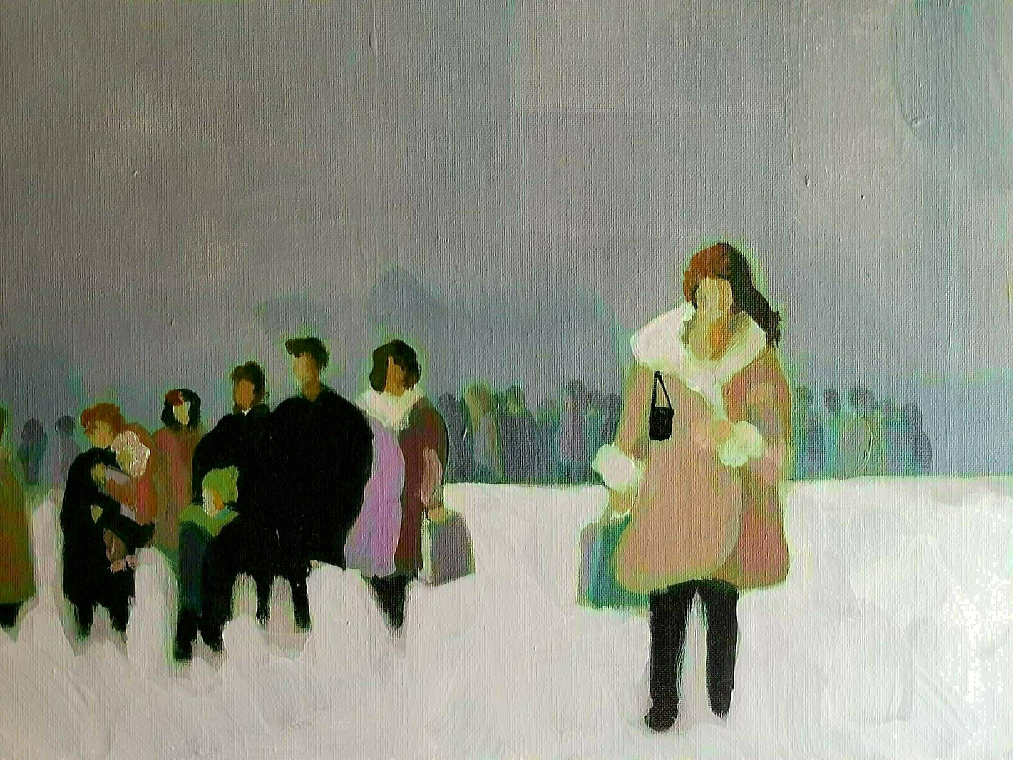 Denise Dalzell, 'Decembre', 2022, original Painting Acrylic, 16 x 12  x 1 inches. Artwork description: 1911 An abstract of a group moving through a frozen December afternoon. ...