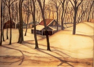 Deborah Paige Jackson; Michigan Snow, 1982, Original Watercolor, 28 x 36 inches. Artwork description: 241 Snow scene from photograph taken by me during a visit to Michigan State, East Lansing. ...