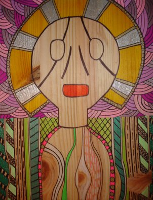 Despo Ioannidou; Spiritual Figure 1, 2016, Original Mixed Media, 20 x 25 cm. Artwork description: 241  i draw this painting on wood, using markers, gel pens and pencils. there is no details of the figure and face, i want to emphasis the simplicity of soul. ...