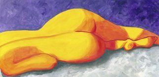 Desray Lithgow; Lay Down Beside Me, 2011, Original Painting Acrylic, 36 x 18 inches. Artwork description: 241  Resembling a landscape in many ways, rich, colourful and striking, yellow, orange and reds in the figure framed by a background of purple/ lavendar and grey.Lay Down Beside Me, an 