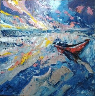 Dharshana Bajaj; The Old Guzzler, 2018, Original Painting Oil, 36 x 36 inches. Artwork description: 241 Landscapes are my old time favorites. . . All just for the fun of it  Used a palette knife for this one, so it has thick impasto paints. . . A dramatic sky, boats, the ocean. . . perfect ingredients for a dreamy painting. . . ...