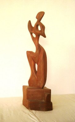 Dhyaneswar Dausoa; Quest, 2007, Original Sculpture Wood, 18 x 45 cm. Artwork description: 241  semi- figurative stylised work in wood representating quest ...
