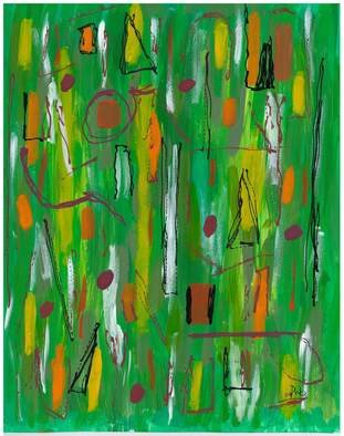 Diane Oliver; Green Yellow Orange White..., 2009, Original Painting Acrylic, 11 x 14 inches. Artwork description: 241  FUN! ! !  This painting is acrylic on watercolor paper.  It is not framed, but can be.  The price would go up $25 if framed. The shipping fees are only an estimate. ...