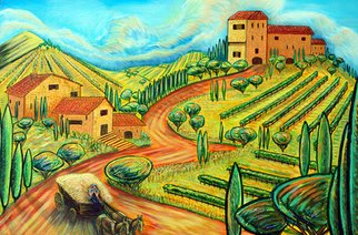 James Dinverno; Raccolto, 2010, Original Painting Acrylic, 30 x 18 inches. Artwork description: 241  Tuscan, Landscape, Cypress, Italy, Countryside, Yellow, Orange,  ...