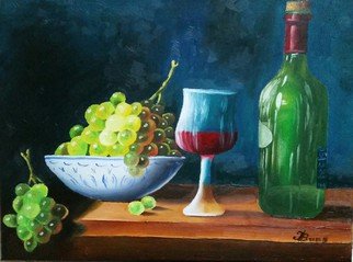 Igor Benner; Wine Bottle And Grapes, 2015, Original Painting Oil,   inches. Artwork description: 241  Oil- painting  ...