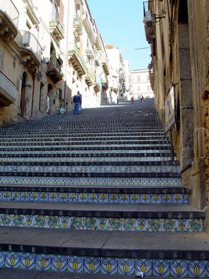 David Bechtol, 'At The Top Of The Stairs', 2002, original Photography Color, 14 x 11  x 1 inches. Artwork description: 2703  Mosiac- covered stairs leading to church at Caltagirone, Sicily ...