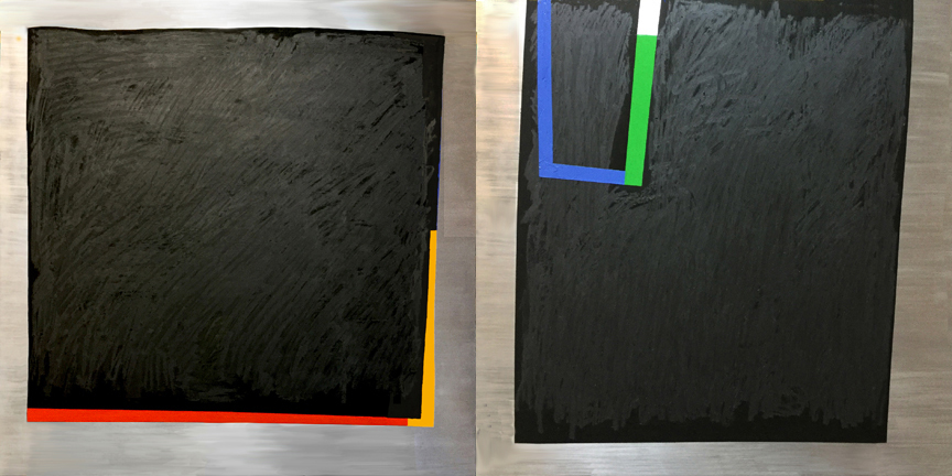 Dolores Poacelli; Black Squares, 2018, Original Mixed Media, 48 x 24 inches. Artwork description: 241 Acrylic, oilOilsticks on aluminum on 2 panels...