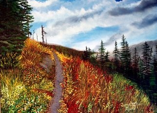 Dominique Faivre; Le Chemin, 2021, Original Painting Oil, 14 x 12 inches. Artwork description: 241 a little path in the fall hills...