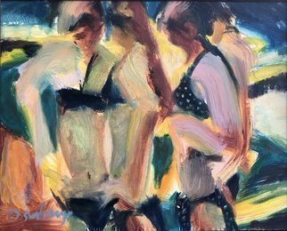 Bob Dornberg, 'Bikini Girls', 2020, original Painting Oil, 20 x 16  x 1 inches. Artwork description: 2703 BIKINI GIRLS TALK AT BEACH...