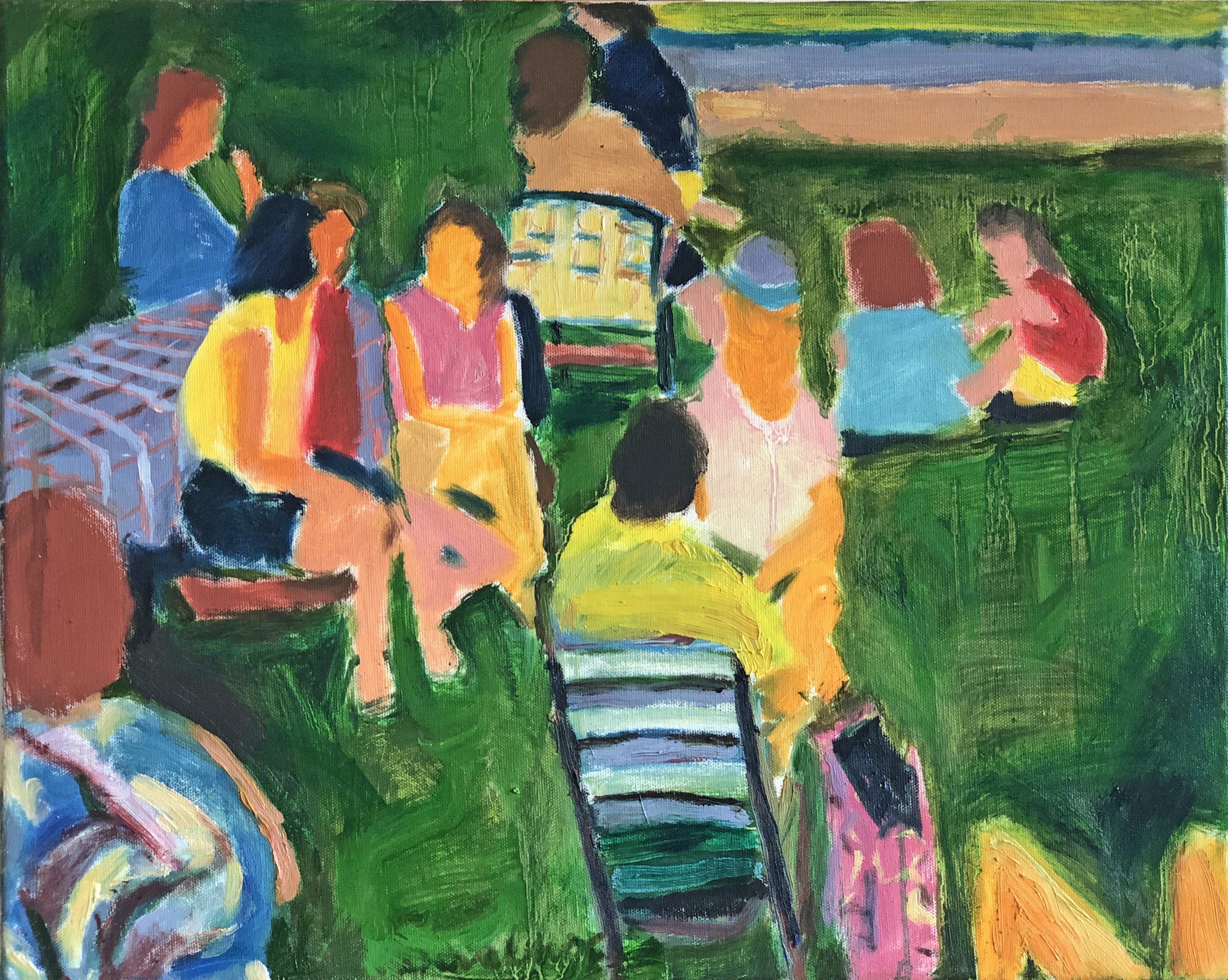 Bob Dornberg, 'Picnic', 2019, original Painting Oil, 20 x 16  x 1 inches. Artwork description: 3099 People enjoy picnic...