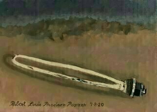 Lou Posner, 'Surreal Eclipse', 2020, original Painting Oil, 12 x 9  x 1 inches. Artwork description: 1911 The lower, burned up heating element of a hot water heater, seen during an eclipse of the sun. ...