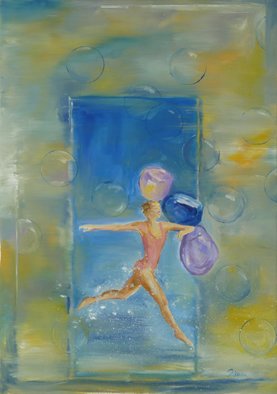 Dusanka Badovinac; Bubbles, 2011, Original Painting Oil, 70 x 100 cm. Artwork description: 241         painting, art, nude   forest, nature, painting, woman lanscape, painting, nude, art woman running, bubbles, stones, dance, painting, oil     ...