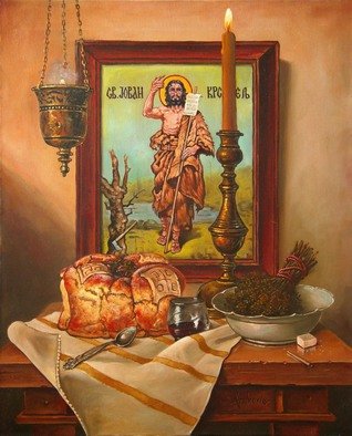 Dusan Vukovic; St John The Baptist, 2016, Original Painting Oil, 50 x 60 cm. Artwork description: 241 icon, hanging lamp, religion, still life, oil on canvas, original painting, dusanvukovic...