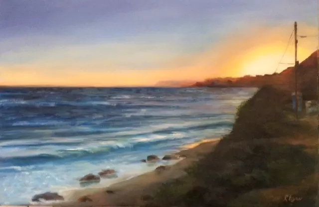 Renee Pelletier Egan; California Dreaming, 2019, Original Painting Oil, 26 x 18 inches. Artwork description: 241 This painting depicts driving down the coast of California and catching the sun setting on the Pacific Ocean. ...