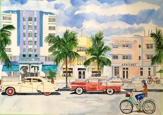 Eileen Seitz; South Beach Then And Now, 2015, Original Printmaking Giclee, 22 x 16 inches. Artwork description: 241 original watercolor was COMMISSIONED by a client who lives on Miami Beach, Florida...