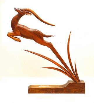 Eisa Ahmadi; Leaping Gazelle, 2014, Original Sculpture Wood, 55 x 135 cm. Artwork description: 241 A beautiful, high fearless jump toward unknown to drag us into gazelles' role in ancient Iranian Miniature, Literature and Poems. You have not seen a gazelle to know what an escape is.You have been in the moor to know what the hunting is.A completely handmade ...