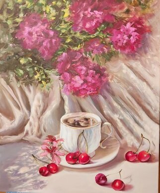 Elena Mardashova; Cherry Season, 2022, Original Painting Oil, 50 x 60 cm. Artwork description: 241 Original oil painting  Cherry season ,on canvas 60 x 50 cm,2022...