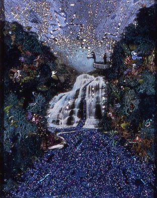 Elena Mary Siff; The Challenge, 2012, Original Collage, 9 x 11 inches. Artwork description: 241     Collage of landscape and waterfall with scene from Superman 1 film ...