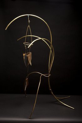 Eric Jacobson; BrassMobile II, 2010, Original Sculpture Other, 21 x 37 inches. Artwork description: 241   This organic sculpture is made of brass tubing, has a mobile, creates sound when the elements hit one another, and could be part of a small water feature.              ...