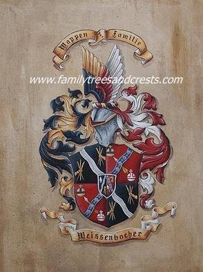 Gerhard Mounet Lipp; Family Crest Coat Of Arms..., 2013, Original Painting Acrylic, 12 x 16 inches. Artwork description: 241  Family Crest Painting on Leather - Each family crest is individually designed, with intricate details, personalized to reflect your family history.  Our featured crest is 12 x 16 inch in size and painted on soft leatherLarger or smaller sizes are available on request.  Every coat of arms ...