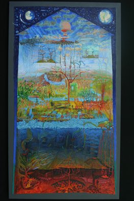 Stephen Fessler; Our House, 2011, Original Painting Oil, 36.5 x 65.5 inches. Artwork description: 241     A brightly- colored acrylic and oil painting, a landscape seen as an architectural drawing, the universe as a house.  ...