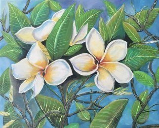 Maria Karlosak; Plumeria Tree Blossom, 2019, Original Painting Acrylic, 20 x 16 inches. Artwork description: 241 This original handmade acrylic painting is on 16  x 20  gallery wrapped canvas. Plumerias are in tropical areas Pacific island, Carabien and SoultAmerika. Plumeria blossom have a different colors and the r have a amazing sweet smell...