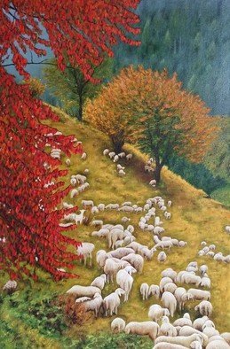 Gala Melnyk; Carpathian Sheep, 2019, Original Painting Oil, 40 x 60 cm. Artwork description: 241 Carpathian sheep. What could be more beautiful  Written from life in two sessions. ...