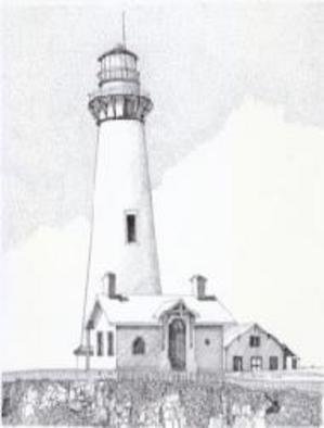 Glen Braden; Pigeon Point Light House, 2003, Original Drawing Pen, 10 x 13 inches. Artwork description: 241 Pigeon Point Lighthouse- Comissioned for Christmas. Framed, double matted Prints are available....