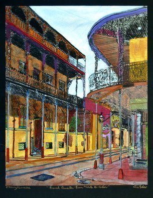 Jerry  Di Falco, 'White To Color In Quarter', 2020, original Watercolor, 18 x 24  x 1 inches. Artwork description: 3099 DiFalco unites printmaking with painting in this hand printed and hand painted scene of New Orleans, in The French Quarter.  The image size is 14 inches high by 11 inches wide, and the black paper on which it is mounted measures 19. 5 by 15 inches.  The ...