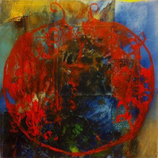 Cassandra Wainhouse; Pomegranate ,II, 2015, Original Mixed Media, 40 x 40 cm. Artwork description: 241  abstract figurative, contemporary art, Oil painting, gold leaf , collage  on canvas , fruit, pomegranate ...