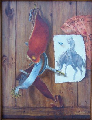 Georgina Love; Rodeo Dreams  Prize Money, 2006, Original Painting Oil, 11 x 14 inches. Artwork description: 241  What cowboy dreams are made of!  This trompe l'oeil took 