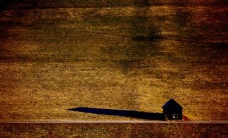 Glen Sweeney; Morning Shadow, 2018, Original Photography Color, 64 x 42 cm. Artwork description: 241 A lonely barn throws its shadow across an empty field. Schladming, Austria, field, barn, shed, morning light...