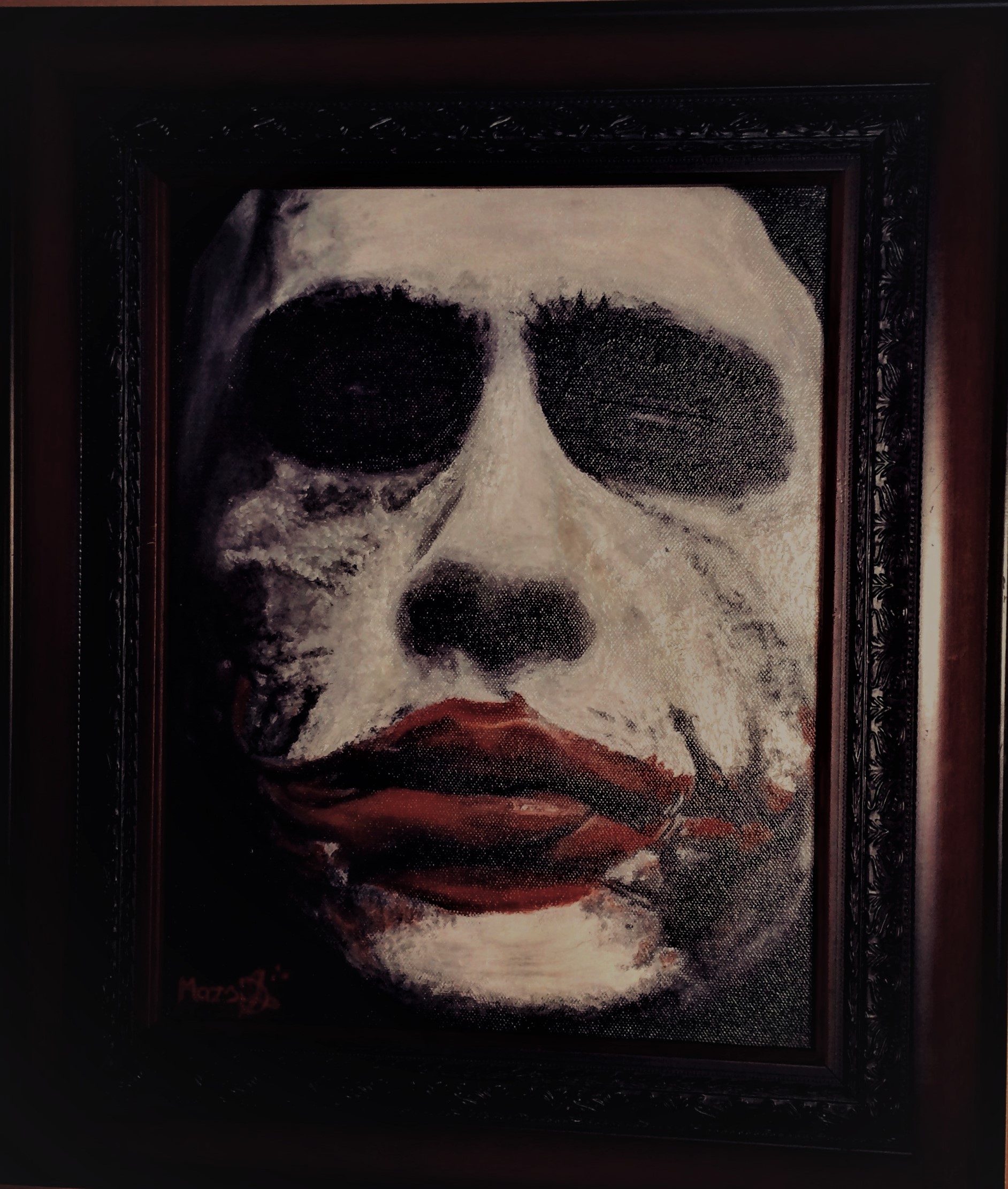 Andreas Halidis; The Joker, 2008, Original Painting Oil, 14 x 18 inches. Artwork description: 241 After Heath Ledgers passing, I painted his famous demised character as a contribution to his life.  See the beauty and edges of this good and bad side of human psyche. ...