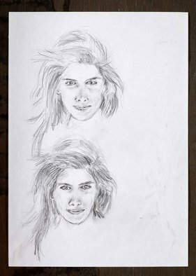 Hana Grosova; Face, 2010, Original Drawing Pencil, 21 x 29.6 cm. Artwork description: 241  One face in two studies      ...