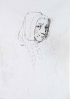 Hana Grosova; Old Lady, 2005, Original Drawing Pencil, 21 x 29.7 cm. Artwork description: 241  Pencil drawing according to Hans Holbein ...