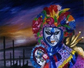 Helen Bellart; Carnival In Venice, 2013, Original Painting Oil, 60 x 73 cm. Artwork description: 241   landscape, cityscape, sea, lady, woman, carnival, Venice, carnival in Venice                 ...