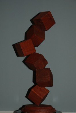 Bob Hill; Six Up, 2009, Original Woodworking, 9 x 25 inches. Artwork description: 241  Six cubes seem to float, dance  or tumble in an exciting and beautiful wood sculpture. ...