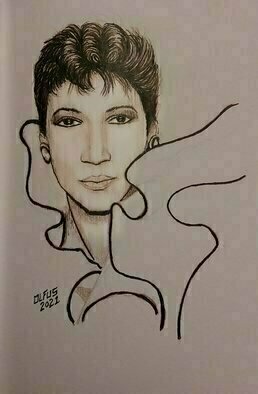 Hampton Olfus, 'Aretha Franklin', 2021, original Drawing Pen, 5 x 7  inches. Artwork description: 1911 This portrait of Aretha Franklin aka The Queen of Soul, was created during women s history month 2021. ...