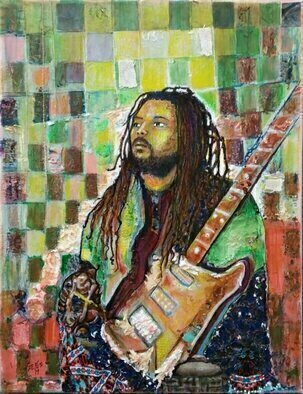 Hampton Olfus, 'Dr Know', 2019, original Mixed Media, 11 x 14  x 1 inches. Artwork description: 1911 This piece was inspired by the guitarist of the band Badbrains, Dr. Know. I decided to create it using a mixed media technique. ...