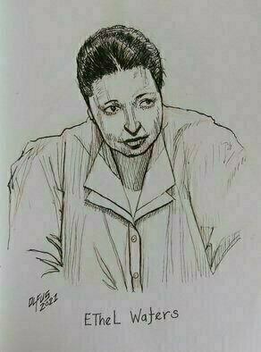 Hampton Olfus, 'Ethel Waters', 2021, original Drawing Pen, 5 x 7  inches. Artwork description: 1911 This image is from a group of portraits I created during Women s History month 2021. ...